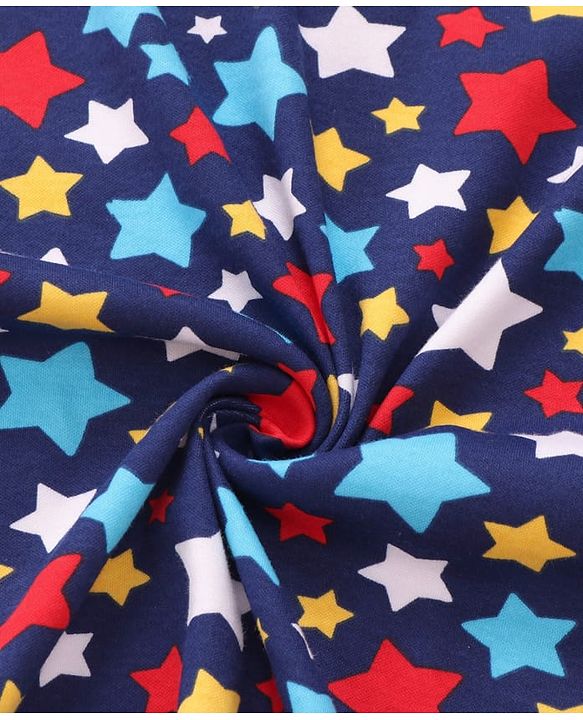 Babyhug Cotton Knit Hooded Wrapper with Star Print L 76.2 x B 76.2 cm - Navy Blue