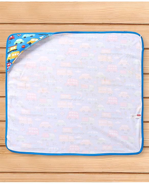 Babyhug Interlock Knit Hooded Towel With Vehicle Print L 30 x B 30 cm - Blue
