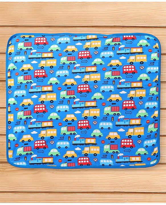Babyhug Interlock Knit Hooded Towel With Vehicle Print L 30 x B 30 cm - Blue