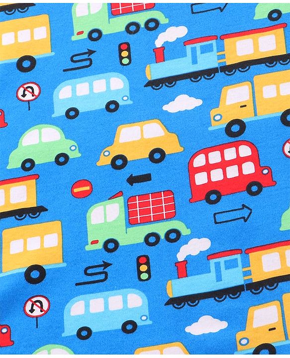 Babyhug Interlock Knit Hooded Towel With Vehicle Print L 30 x B 30 cm - Blue