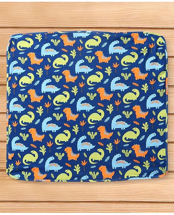 Babyhug Interlock Knit Hooded Towel With Dino Print L 30 x B 30 cm - Navy Blue