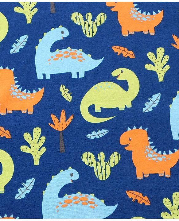 Babyhug Interlock Knit Hooded Towel With Dino Print L 30 x B 30 cm - Navy Blue
