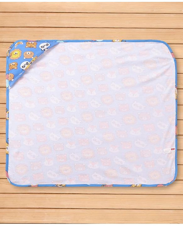 Babyhug Cotton Knit Hooded Wrapper with Animal Print L 76.2 x B 76.2 cm - Navy Blue