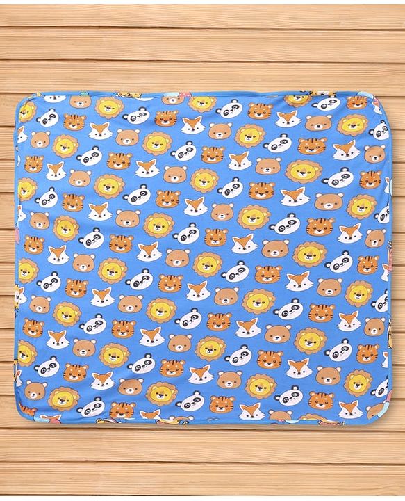 Babyhug Cotton Knit Hooded Wrapper with Animal Print L 76.2 x B 76.2 cm - Navy Blue