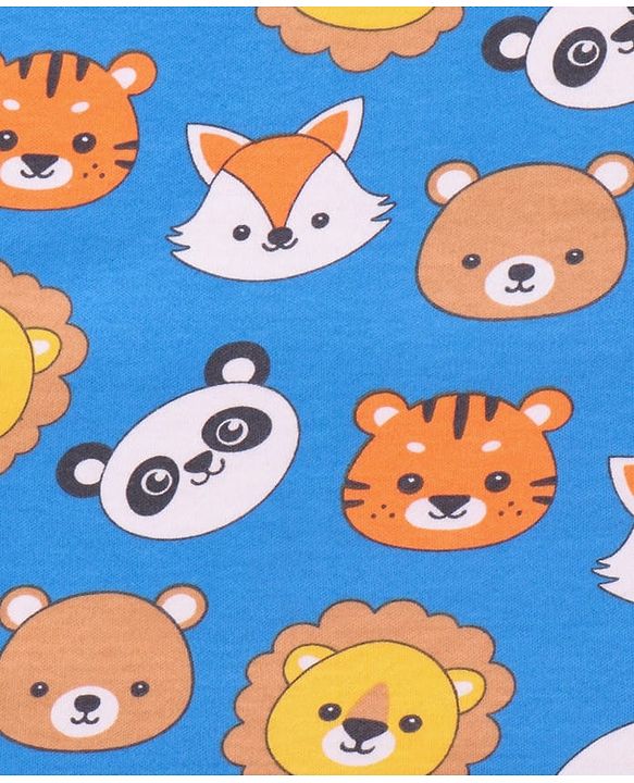 Babyhug Cotton Knit Hooded Wrapper with Animal Print L 76.2 x B 76.2 cm - Navy Blue