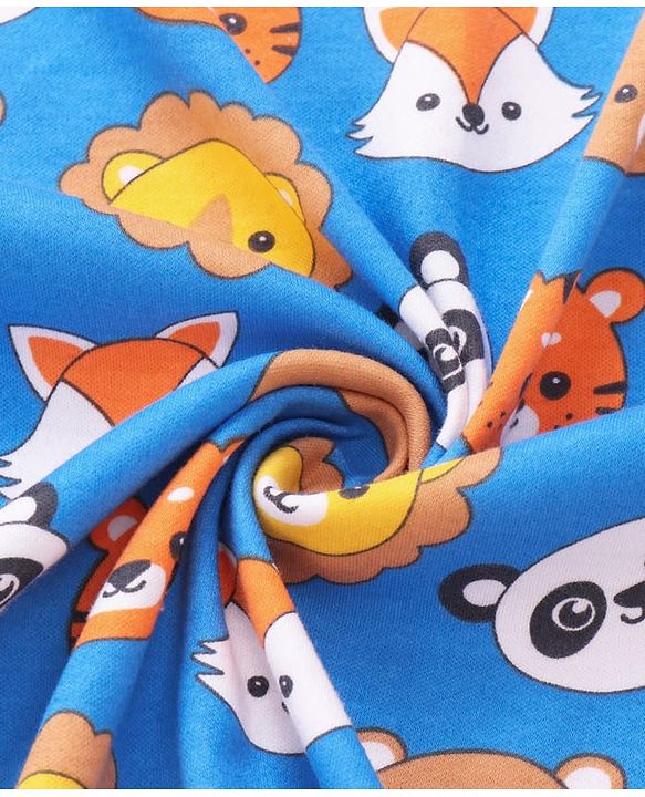 Babyhug Cotton Knit Hooded Wrapper with Animal Print L 76.2 x B 76.2 cm - Navy Blue