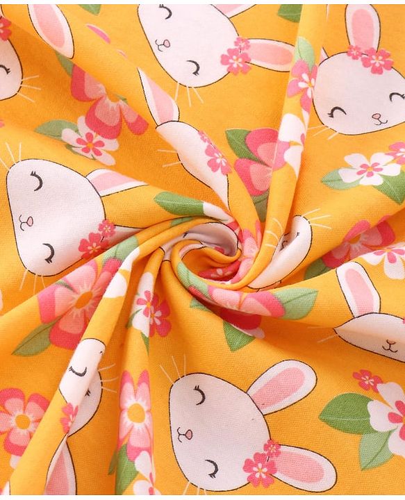 Babyhug Cotton Knit Hooded Wrapper with Bunny Print L 76 x B 76 cm - Yellow