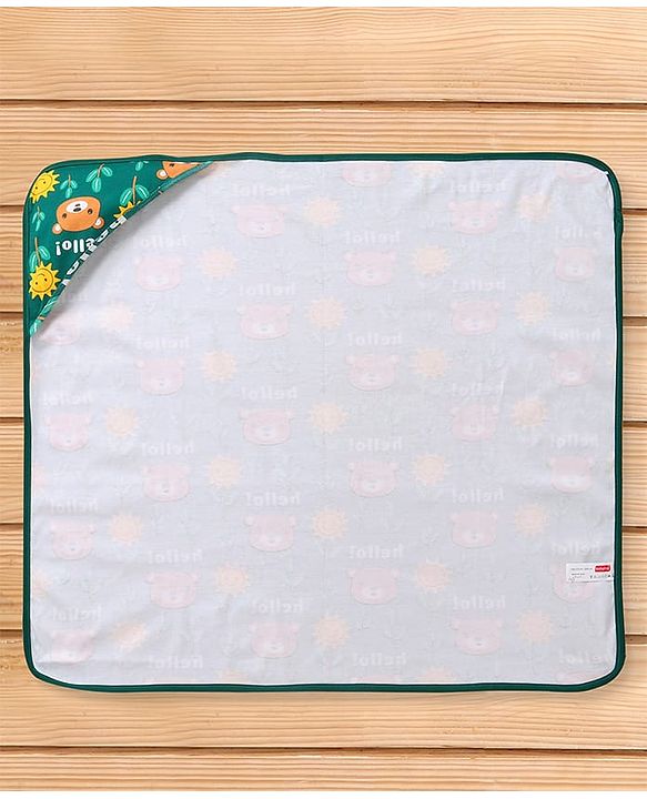 Babyhug Interlock Knit Hooded Towel With Animal Print L 30 x B 30 cm - Dark Green