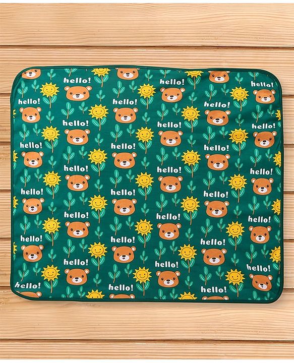 Babyhug Interlock Knit Hooded Towel With Animal Print L 30 x B 30 cm - Dark Green