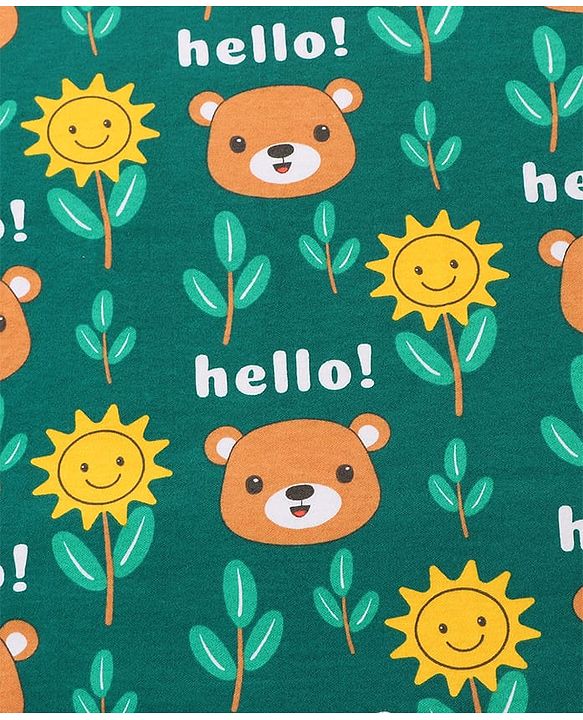 Babyhug Interlock Knit Hooded Towel With Animal Print L 30 x B 30 cm - Dark Green