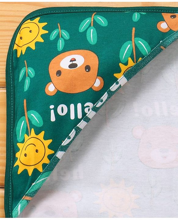 Babyhug Interlock Knit Hooded Towel With Animal Print L 30 x B 30 cm - Dark Green