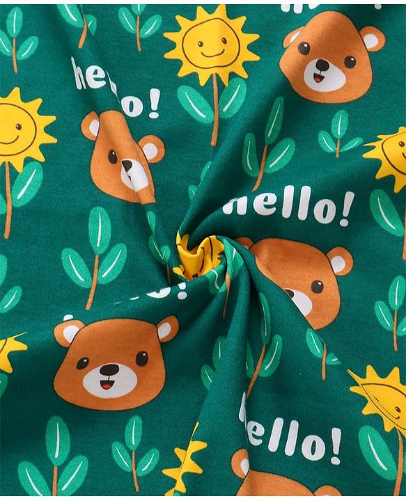 Babyhug Interlock Knit Hooded Towel With Animal Print L 30 x B 30 cm - Dark Green