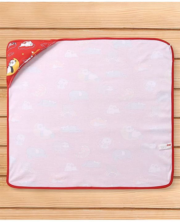 Babyhug Interlock Knit Hooded Towel With Animal Print L 30 x B 30 cm - Dark Red