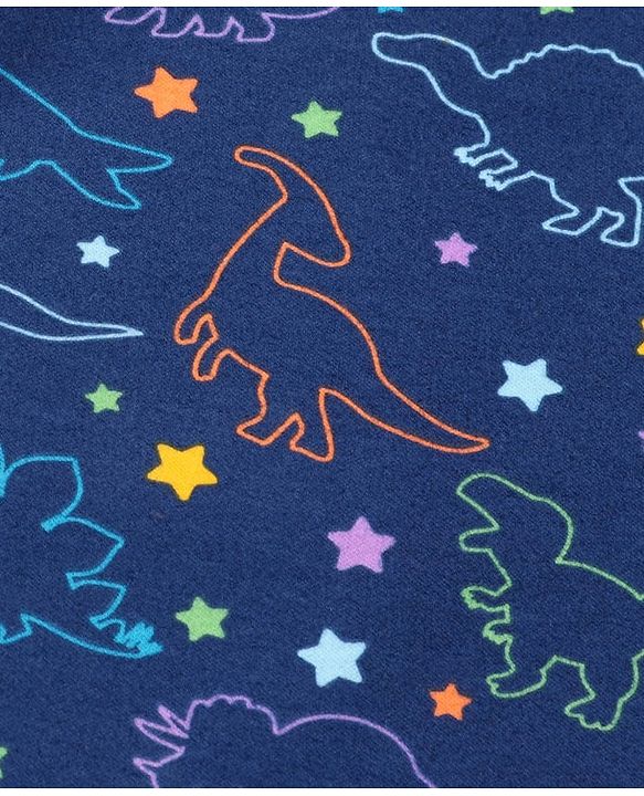 Babyhug Cotton Knit Hooded Wrapper with Dino Print L 76.2 x B 76.2 cm - Navy Blue