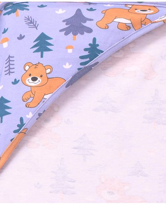 Babyhug Cotton Knit Hooded Wrapper with Bear Print L 76.2 x B 76.2 cm - Lavender
