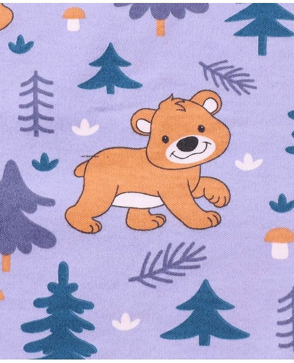 Babyhug Cotton Knit Hooded Wrapper with Bear Print L 76.2 x B 76.2 cm - Lavender