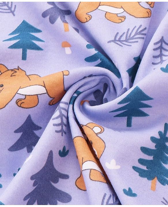 Babyhug Cotton Knit Hooded Wrapper with Bear Print L 76.2 x B 76.2 cm - Lavender