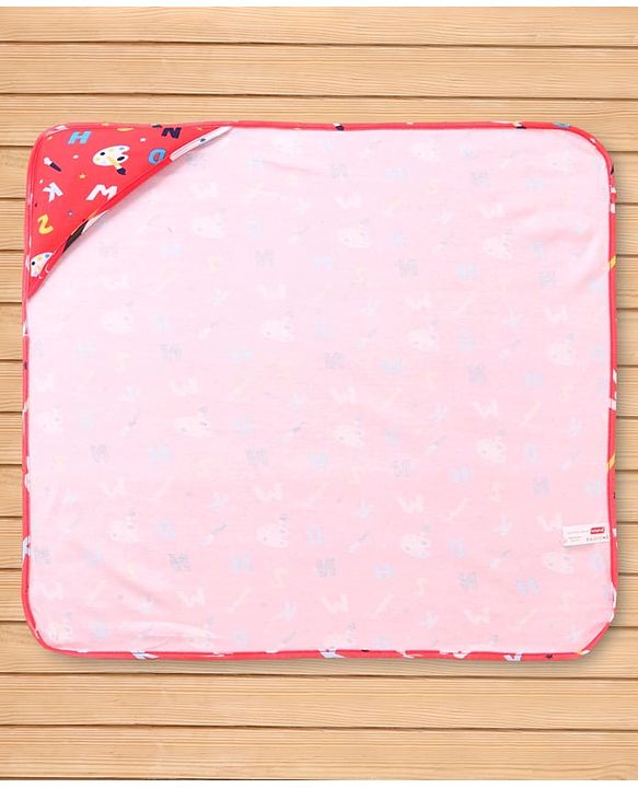 Babyhug Cotton Knit Hooded Wrapper with Alphabet Print L 76.2 x B 76.2 cm - Red