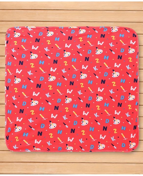Babyhug Cotton Knit Hooded Wrapper with Alphabet Print L 76.2 x B 76.2 cm - Red