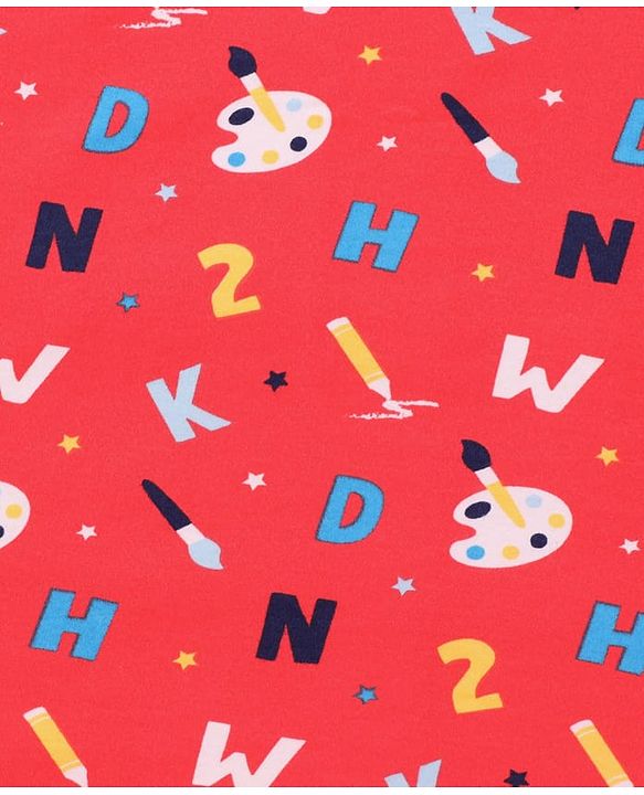 Babyhug Cotton Knit Hooded Wrapper with Alphabet Print L 76.2 x B 76.2 cm - Red