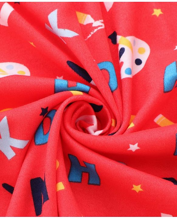 Babyhug Cotton Knit Hooded Wrapper with Alphabet Print L 76.2 x B 76.2 cm - Red