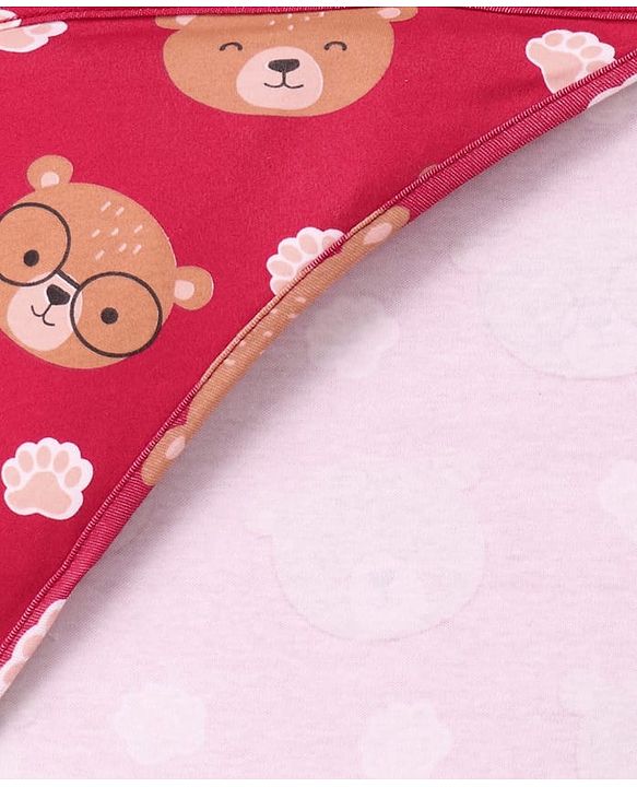 Babyhug Cotton Knit Hooded Wrapper with Bear Print L 76 x B 78 cm - Red