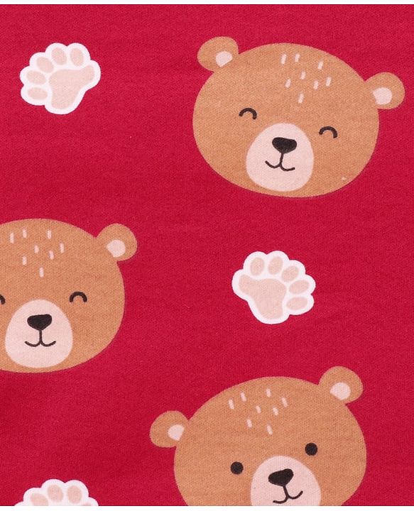 Babyhug Cotton Knit Hooded Wrapper with Bear Print L 76 x B 78 cm - Red