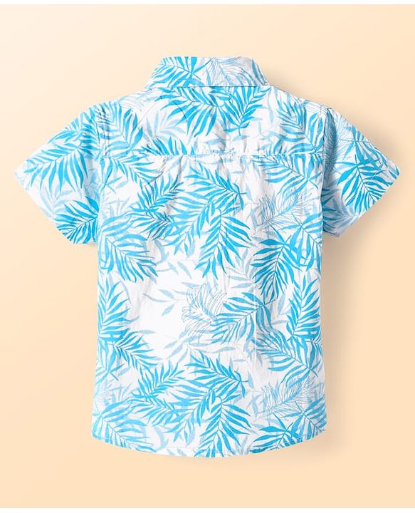 Babyhug Cotton Woven Half Sleeves  Shirt with Leaf Print - White