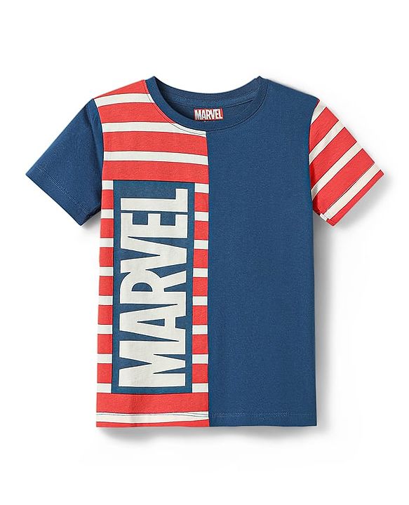 Pine Kids Marvel Single Jersey Knit Half Sleeves T-Shirt & Lounge Pant Set With Avengers Graphics - Navy Blue