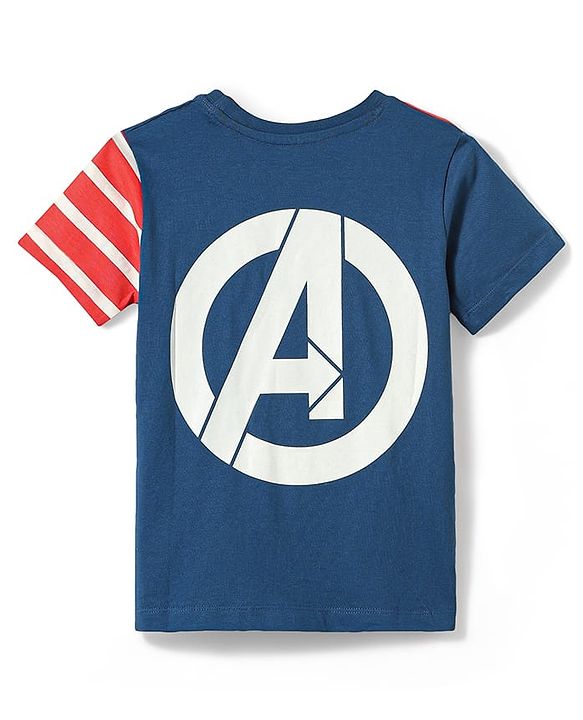 Pine Kids Marvel Single Jersey Knit Half Sleeves T-Shirt & Lounge Pant Set With Avengers Graphics - Navy Blue