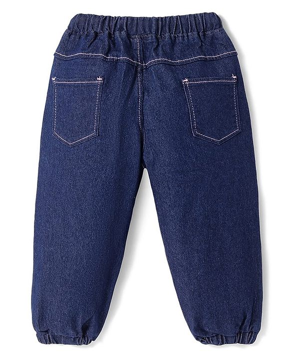 Babyhug Full Length Washed Denim Jeans With Stretch - Navy Blue