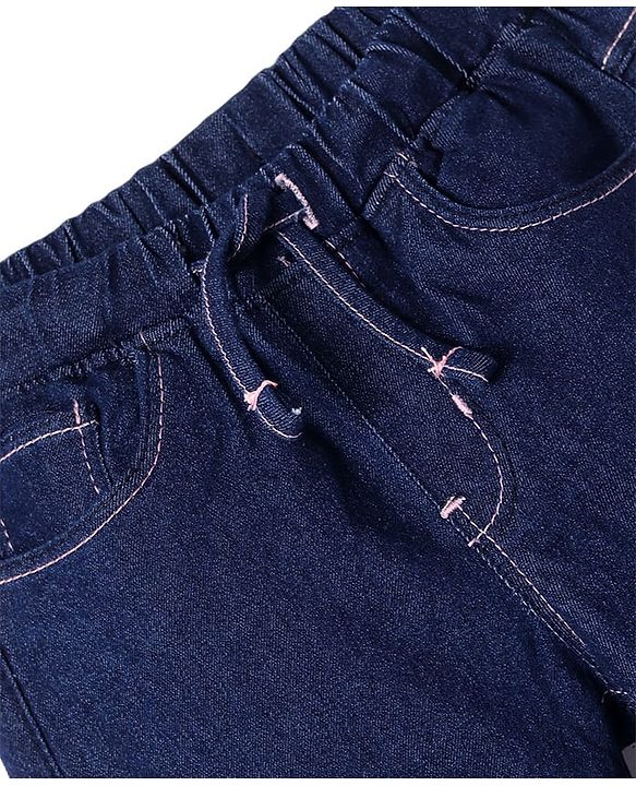 Babyhug Full Length Washed Denim Jeans With Stretch - Navy Blue