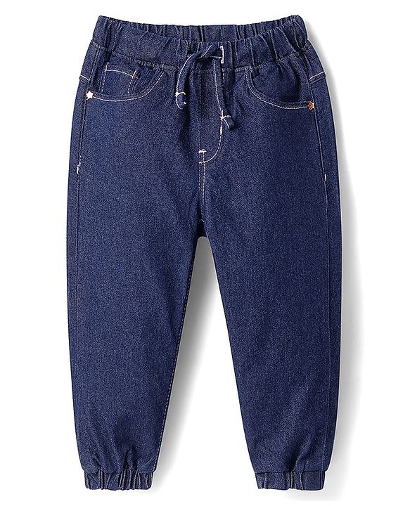 Babyhug Full Length Washed Denim Jeans With Stretch - Navy Blue