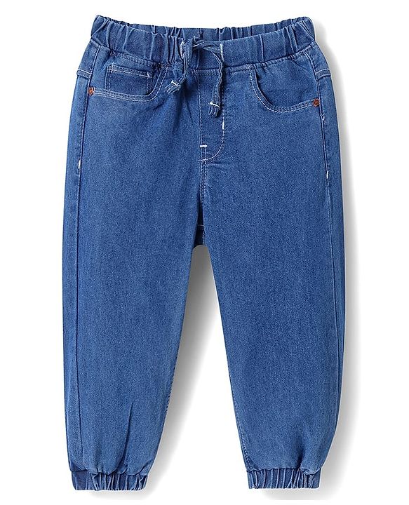 Babyhug Full Length Washed Denim Jeans With Stretch - Navy Blue