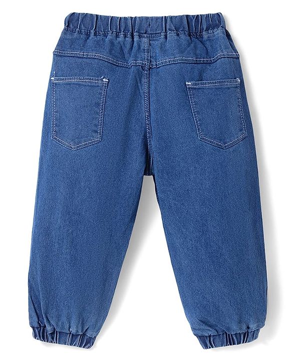Babyhug Full Length Washed Denim Jeans With Stretch - Navy Blue