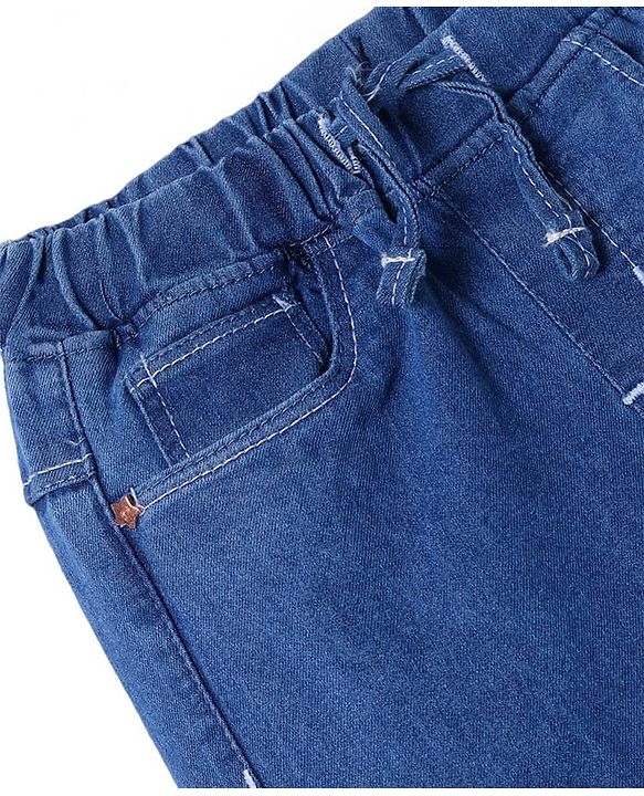 Babyhug Full Length Washed Denim Jeans With Stretch - Navy Blue