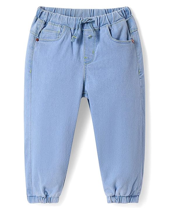 Babyhug Full Length Washed Denim Jeans With Stretch - Navy Blue