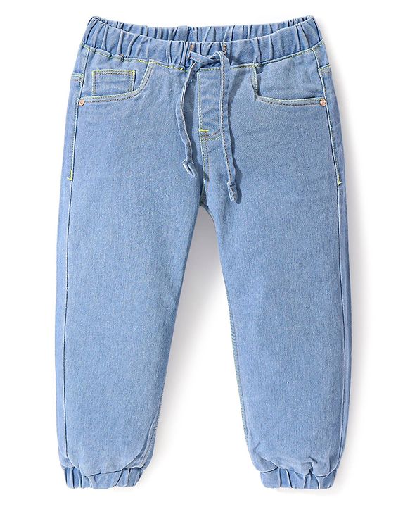 Babyhug Full Length Washed Denim Jeans With Stretch - Navy Blue