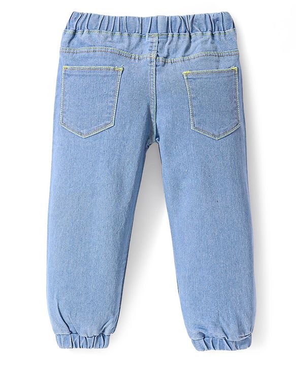 Babyhug Full Length Washed Denim Jeans With Stretch - Navy Blue