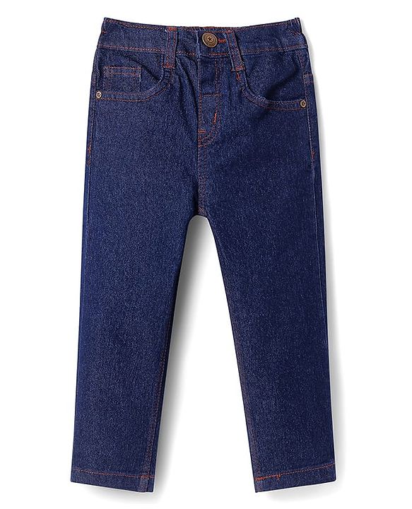 Babyhug Full Length Washed Denim Jeans with Stretch - Dark Blue