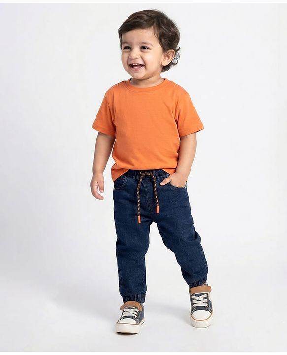 Babyhug Full Length Washed Denim Jeans With Stretch - Navy Blue