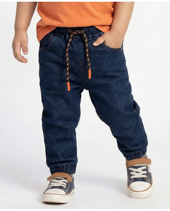 Babyhug Full Length Washed Denim Jeans With Stretch - Navy Blue