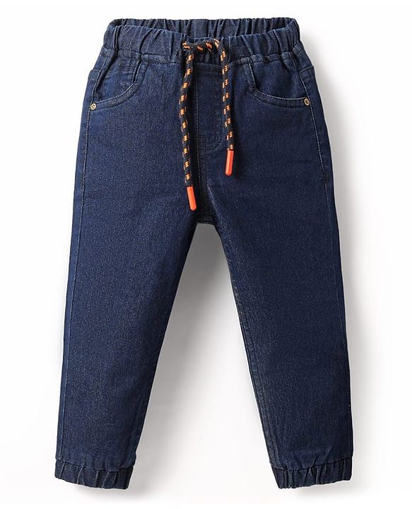 Babyhug Full Length Washed Denim Jeans With Stretch - Navy Blue