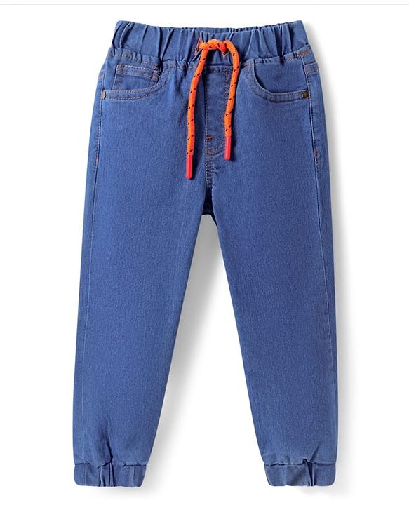 Babyhug Full Length Washed Denim Jeans With Stretch - Navy Blue
