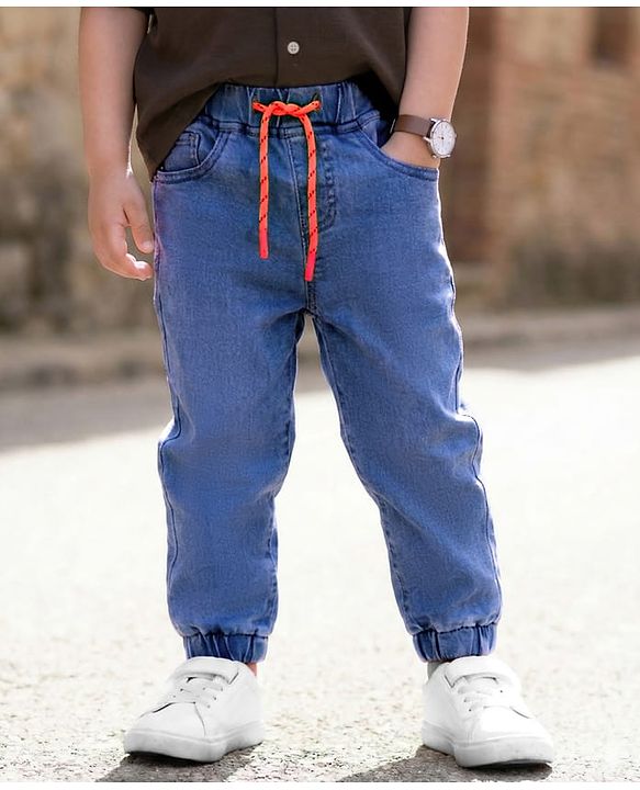 Babyhug Full Length Washed Denim Jeans With Stretch - Navy Blue
