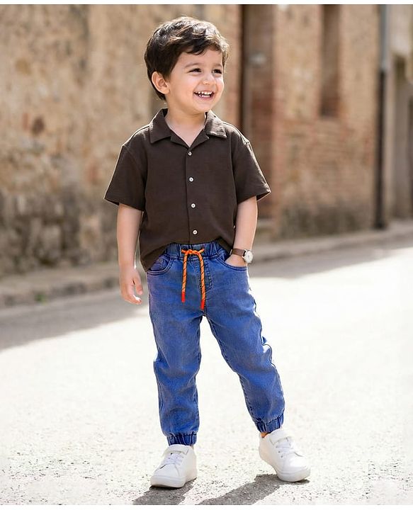 Babyhug Full Length Washed Denim Jeans With Stretch - Navy Blue