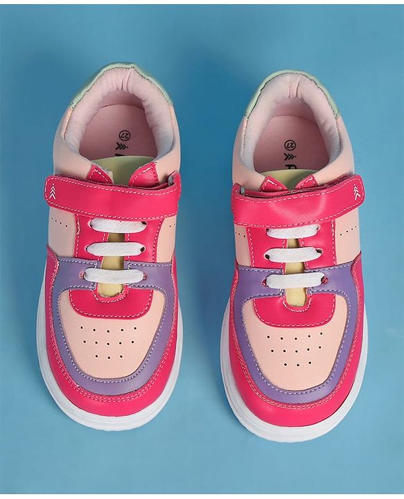 Pine Kids Velcro Closure Color Block Casual Shoes - Pink