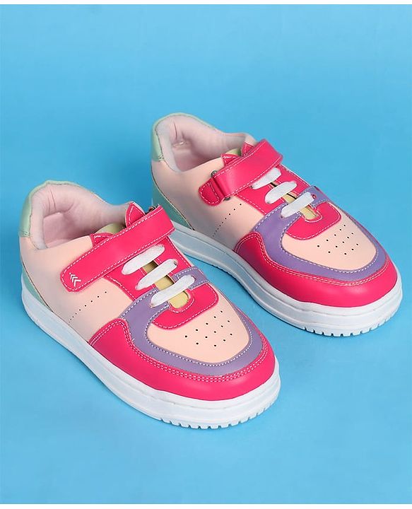 Pine Kids Velcro Closure Color Block Casual Shoes - Pink