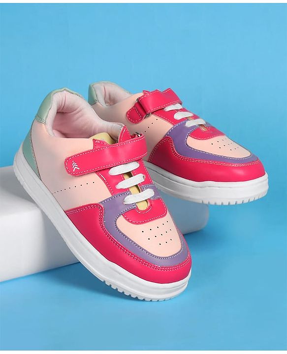 Pine Kids Velcro Closure Color Block Casual Shoes - Pink