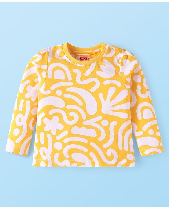 Babyhug Cotton Knit Full Sleeves Printed Night Suit - Yellow